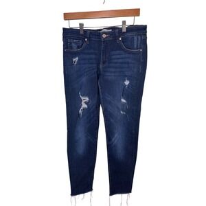 Kancan Distressed‎ Dark Wash Skinny Jeans Frayed Hem Denim Womens Size 9